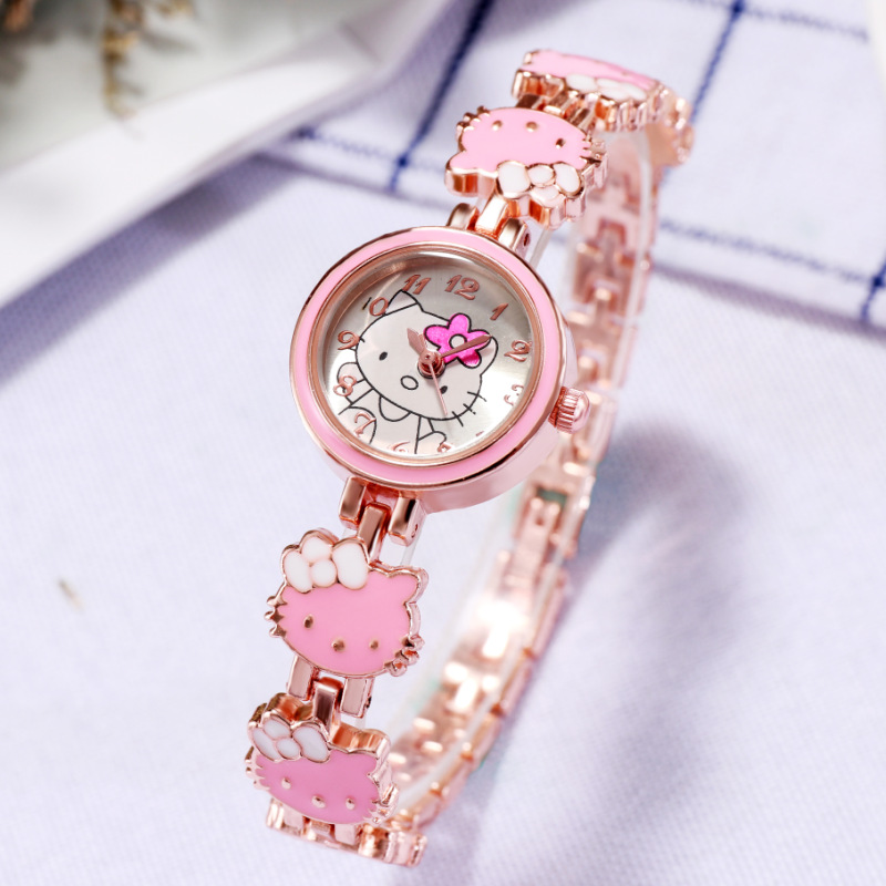 New Hello Kitty Watch Women's Cute Fashion Children's Bracelet Steel Watch Women's Student Electronic Quartz Watch