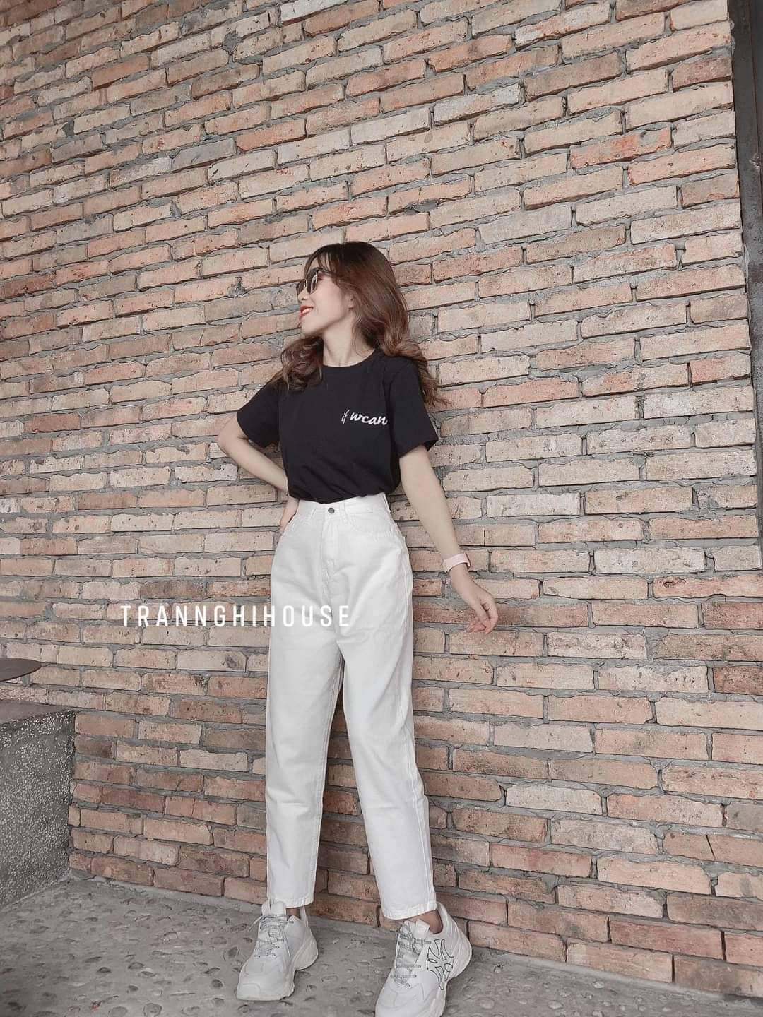 [HCM] Quần baggy kaki nữ màu trắng trơn basic