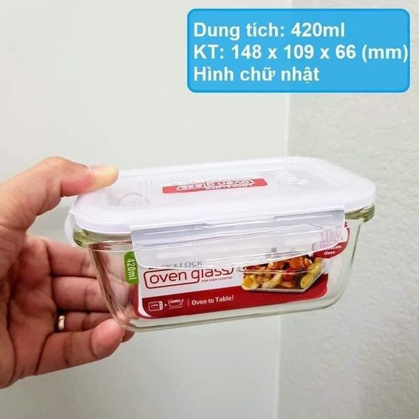 Hộp thủy tinh chữ nhật lock&lock 420ml