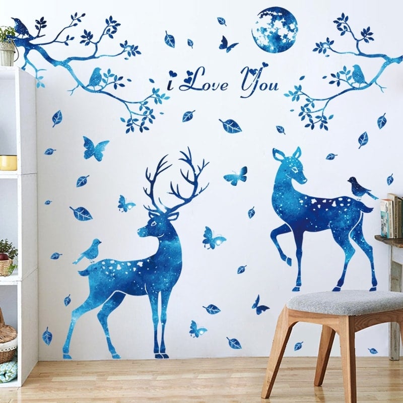 DECAL DÁN TƯỜNG CÔ GÁI ĐÁNH ĐÀN VÀ HƯƠU XANH