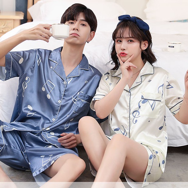 Bộ Đồ Ngủ Pijama Bằng Lụa Bóng Gợi Cảm Cho Cặp Đôi