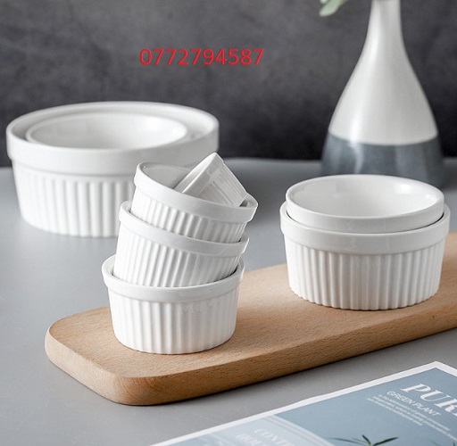 [HÀNG CHẤT LƯỢNG] Khuôn sứ Ramekin Tròn Sọc Làm Bánh 7cm & 8cm