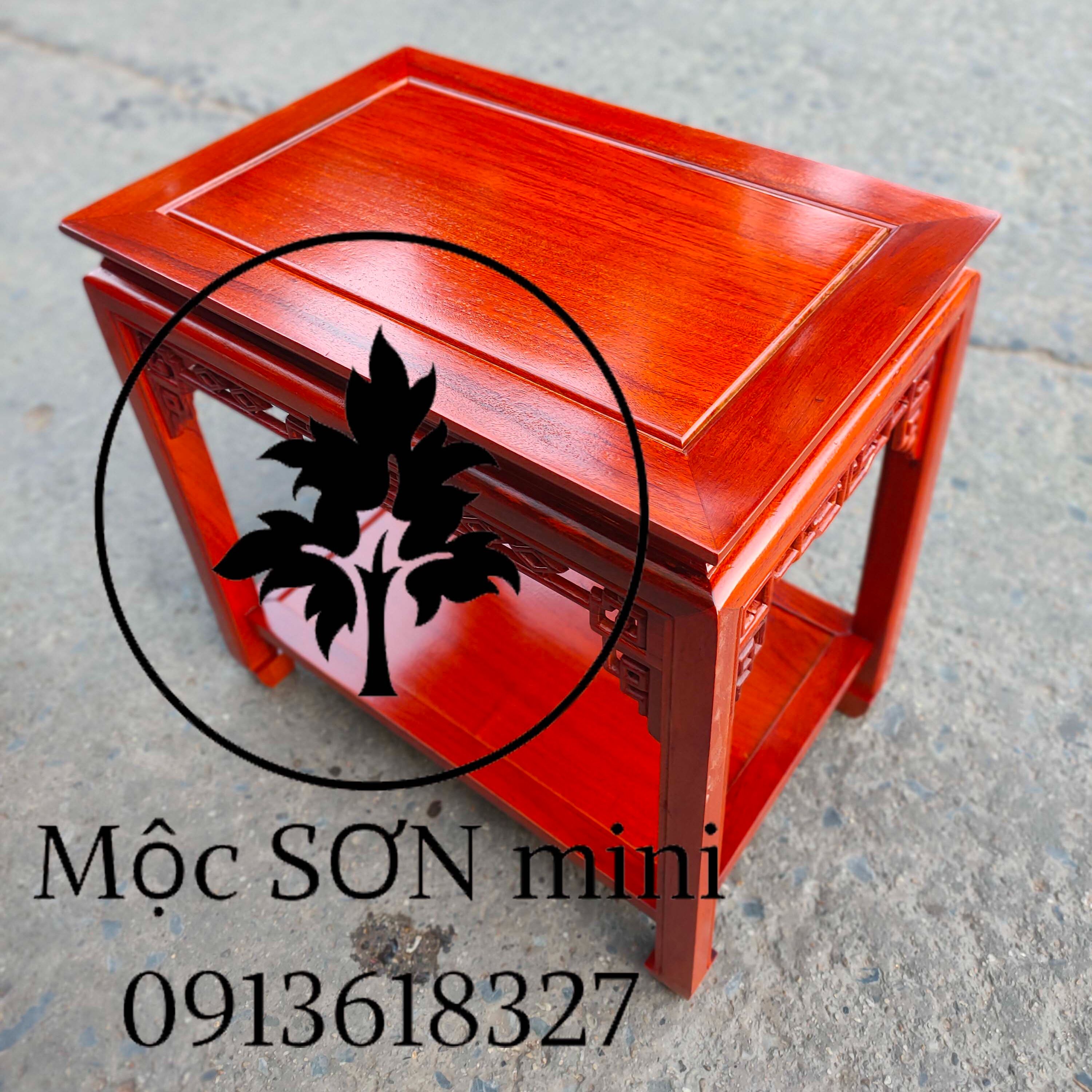 Đôn chiện hình chữ nhật gỗ hương,đôn bàn mặt hình chữ nhật gỗ,đôn 2 tầng kê cỡ mặt 40x60  có 4 cỡ cao là 50cm,60cm70cm,80