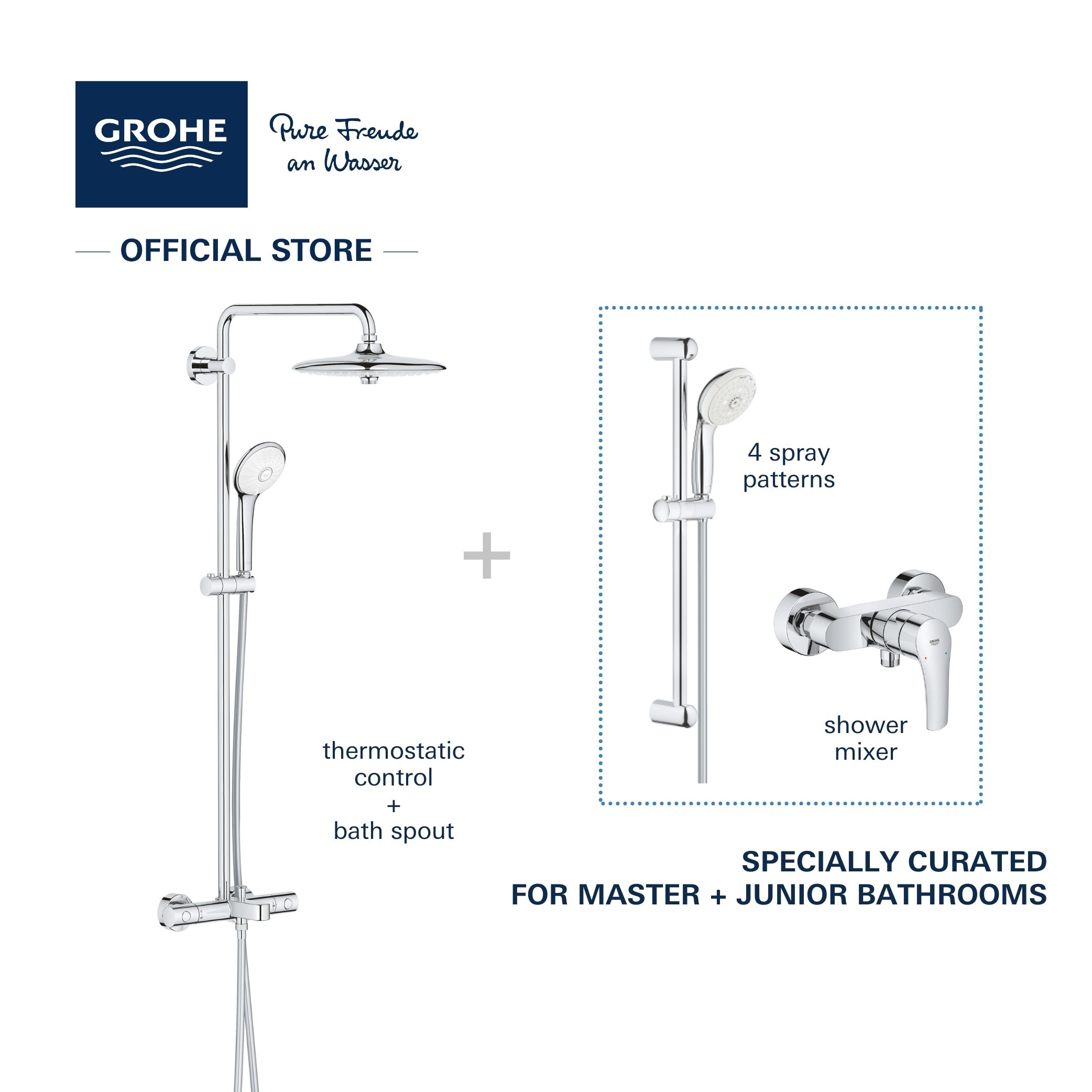 Exclusive Bundle] GROHE New Home Shower Set (Thermostatic Mixer + Shower Rail Set