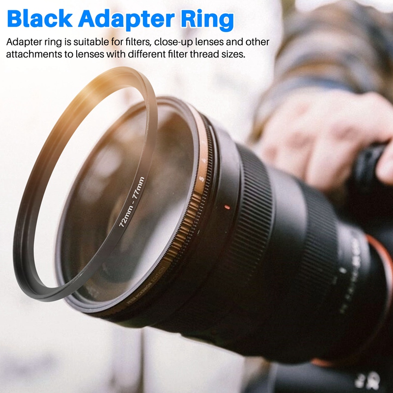 72mm-77mm Camera Lens Step Up Filter Black Metal Adapter Ring