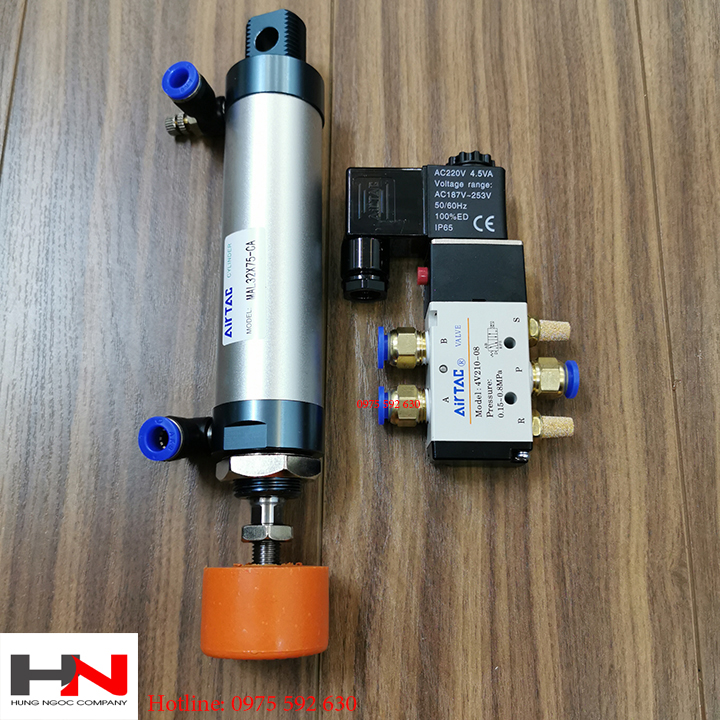 Combo bộ xi lanh và van điện từ kẹp phôi nhôm
