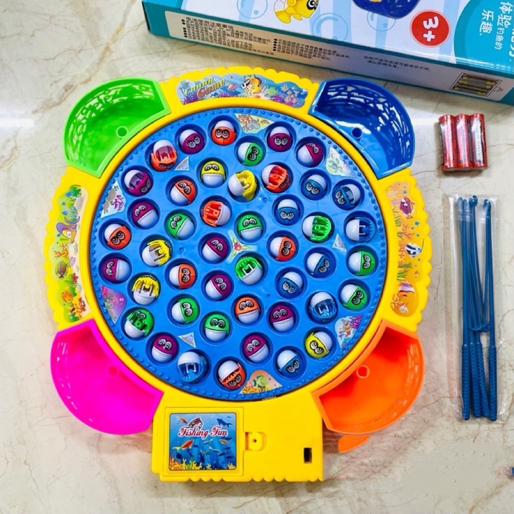 Đồ chơi câu cá size lớn 45 con cá 4 cần móc chạy pin chuyển động phát nhạc cho bé 2 - 6 tuổi