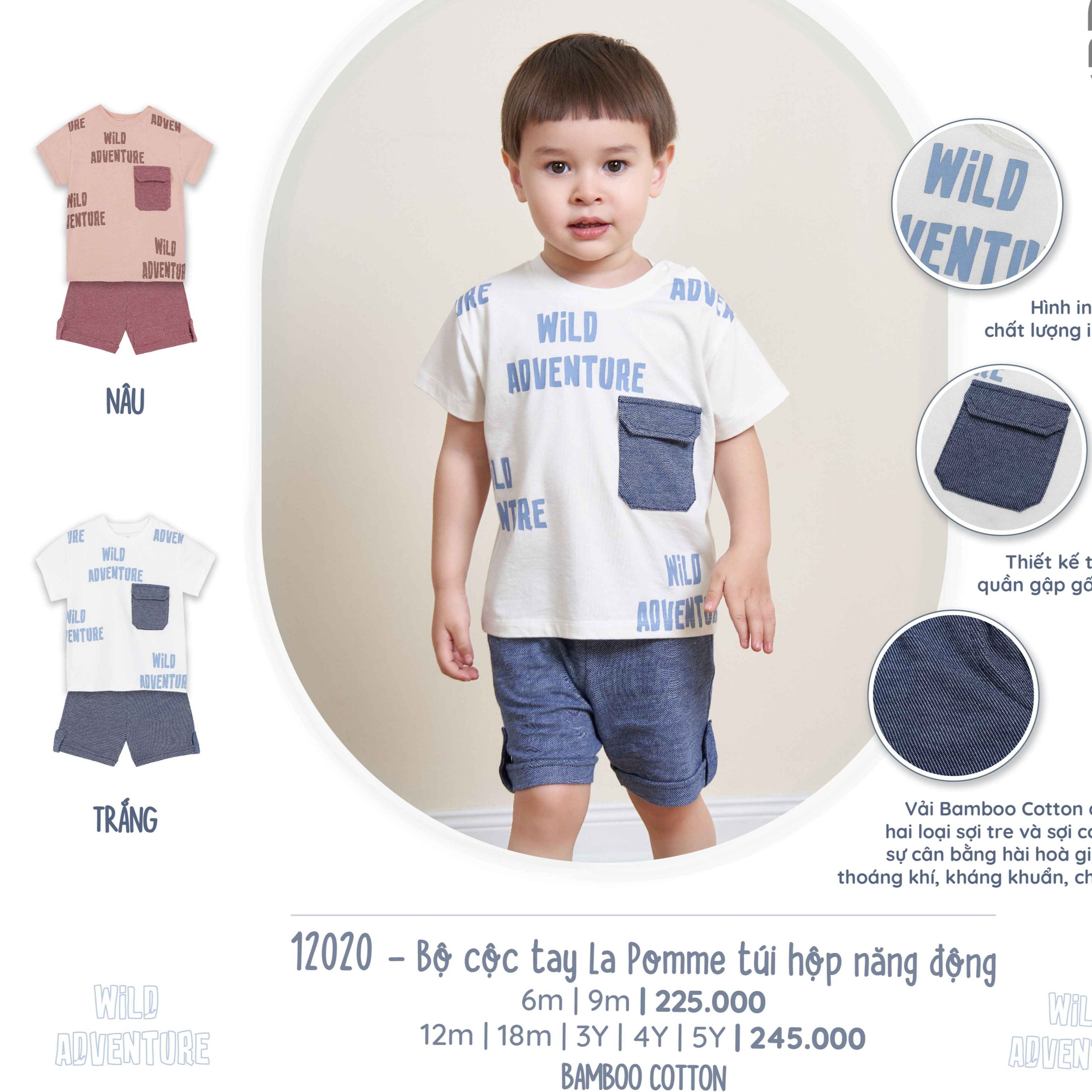 Bộ cộc tay Lapomme sợi tre cho bé 9m - 5Y