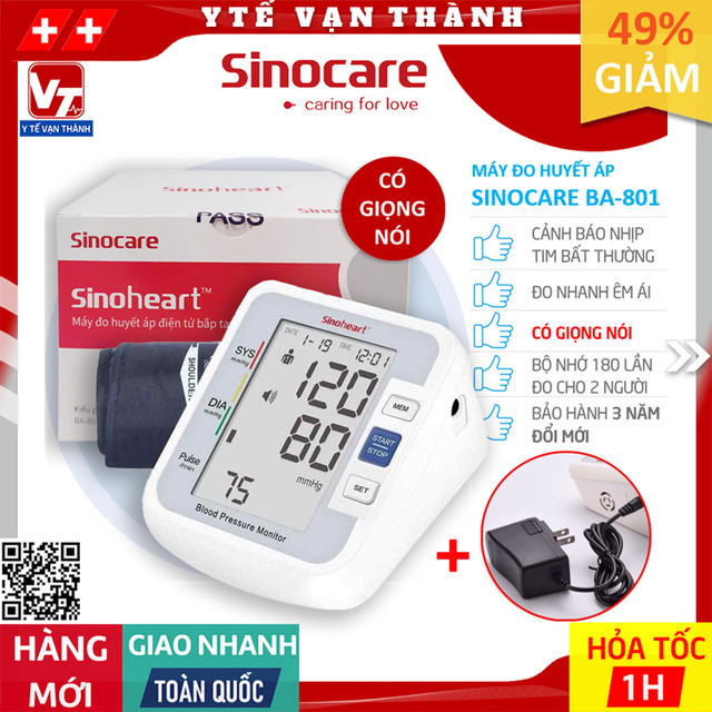 ✅ Máy Đo Huyết Áp Bắp Tay Sinocare Sinoheart BA-801 | BẢO HÀNH 5 NĂM ĐỔI MỚI -VT0822 - Y Tế Vạn Thành