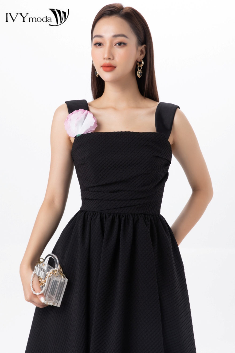 Đầm dạ hội xòe phối hoa IVY moda MS 45S2701