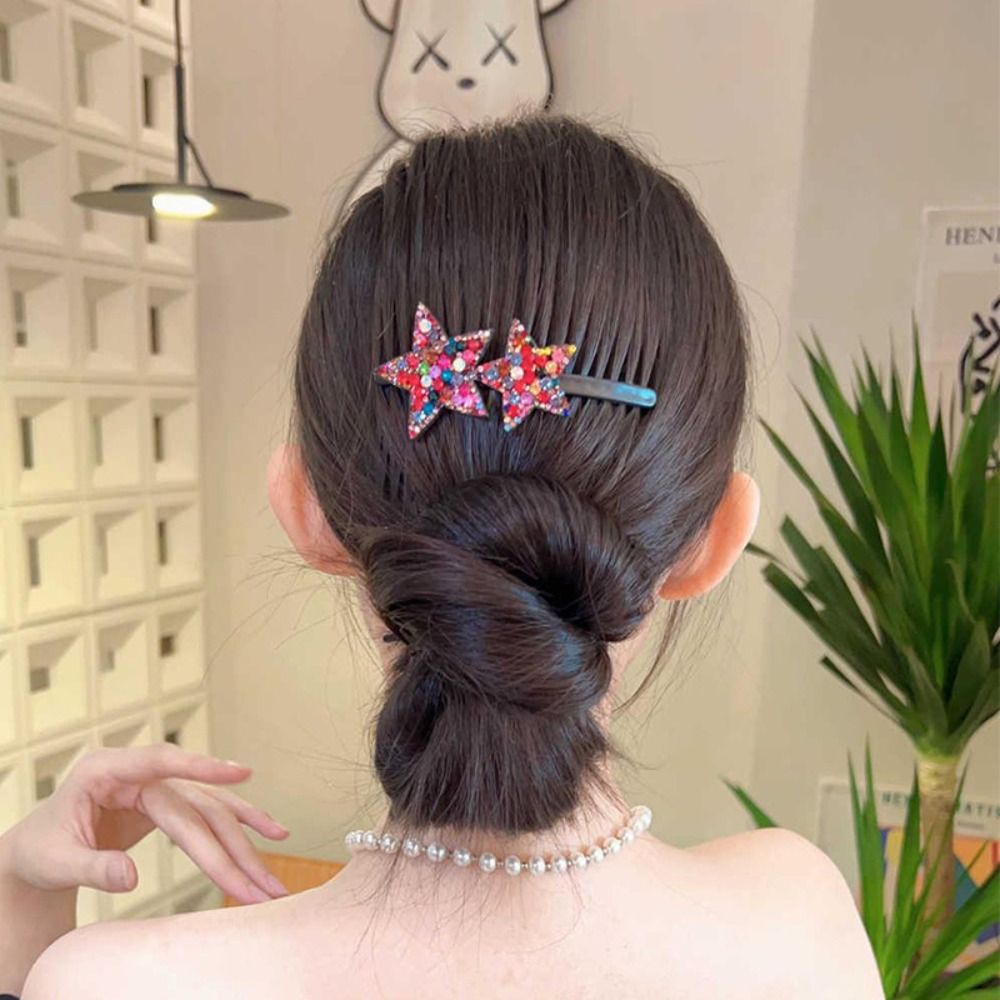 FAQIS Sáng bóng Lược chải tóc vỡ kim cương giả Kẹp tóc Hình ngôi sao Kẹp tóc hình ngôi sao Cổ điển Kẹp tóc pha lê Phụ kiện tóc