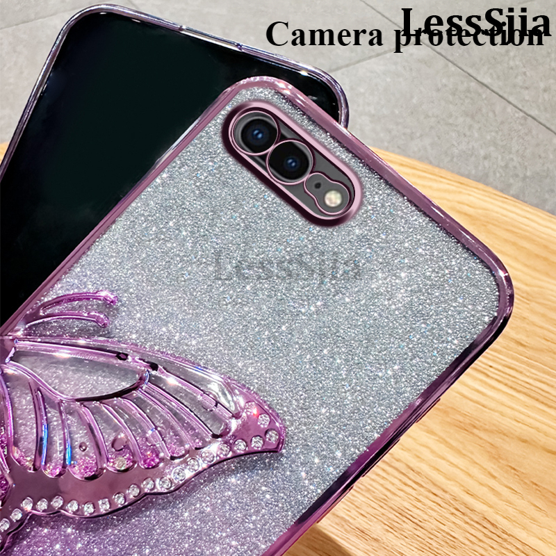 Phone cover OPPO A5i Pro Back case Diamonds butterfly holder shiny hourglass of quicksand transparent soft silicone For OPPO A5i Pro Phone cases.