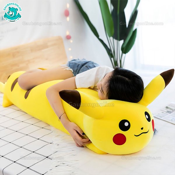 Gối Ôm PICACHU, Gối Ôm Gấu Bông Hình Thú Siêu Dễ Thương, Thú nhồi bông gối ôm pikachu cao cấp vải nhung co giãn 4 chiều