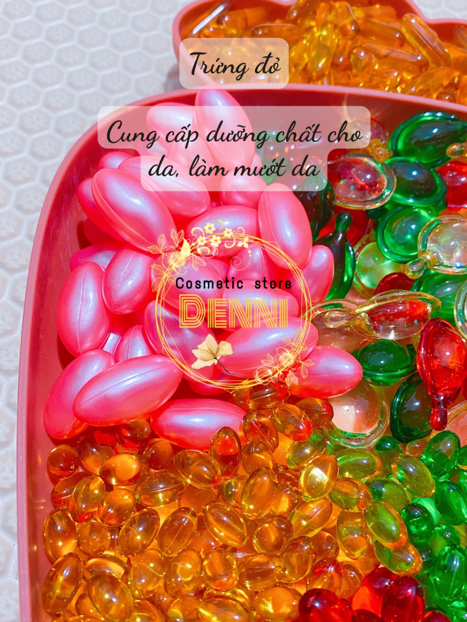 Set 10 viên vitamin E Thái nhiều màu và viên E Hồng dưỡng da