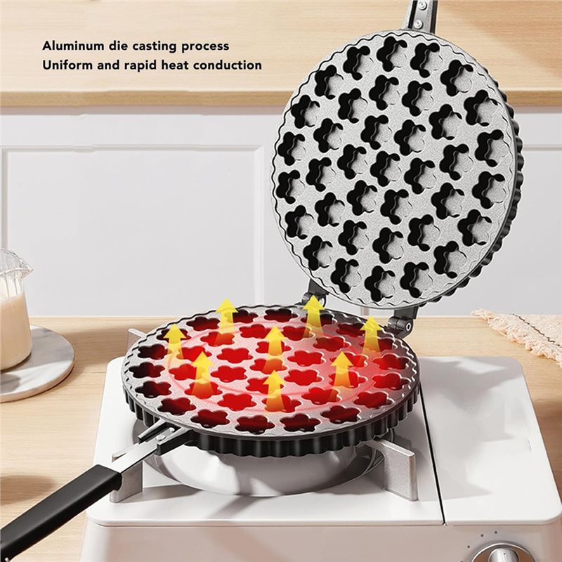 Aluminum Alloy Bubble , Nonstick Double Side Flower Pattern Egg Waffler Iron, Ice Cream Cone Maker.
