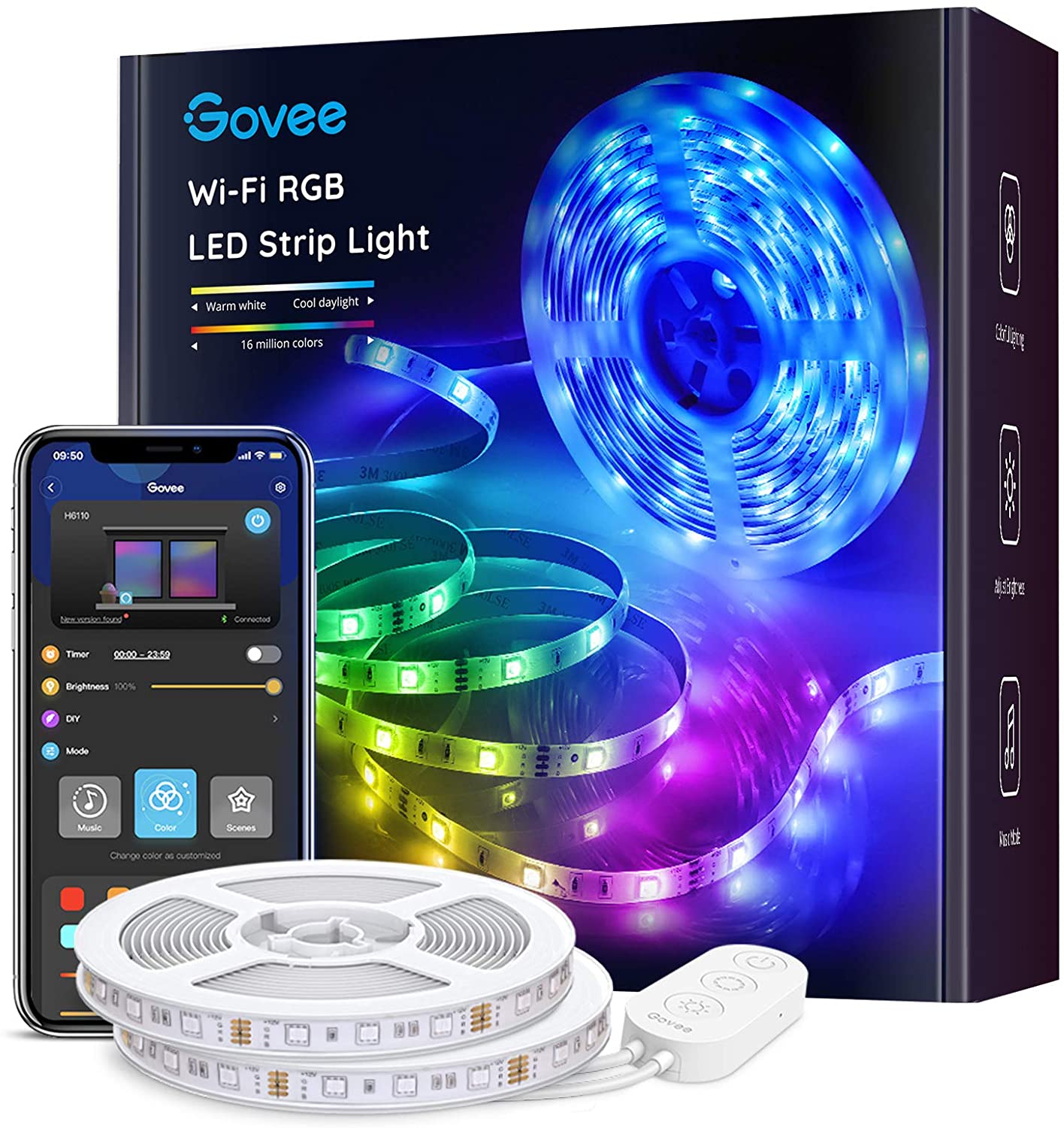 Govee Smart WiFi LED Strip Lights Works with Alexa, Google Home 5050 LED, 16 Million Colors Phone App Controlled Music Light Strip for Home, Kitchen, TV, Party, for iOS and Android,