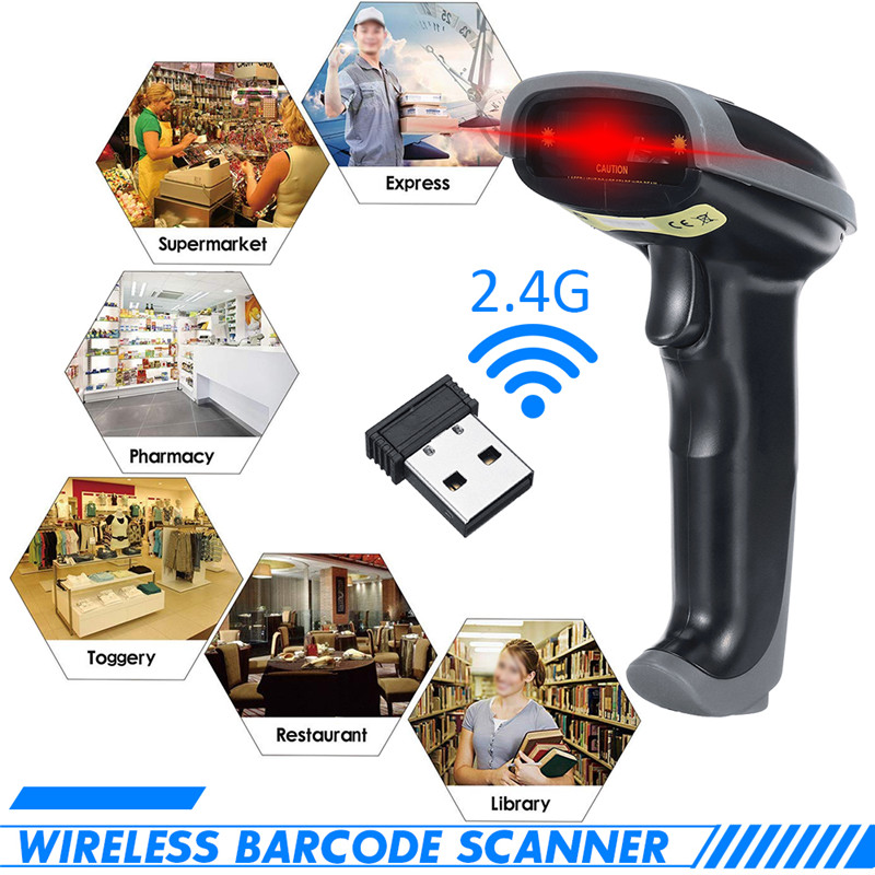 DC5V 2.4G Wireless Wired Barcode Scanner Handheld Scanning Bar Code Reader 80-150 Meters Wireless Transfer Distance 2 in 1