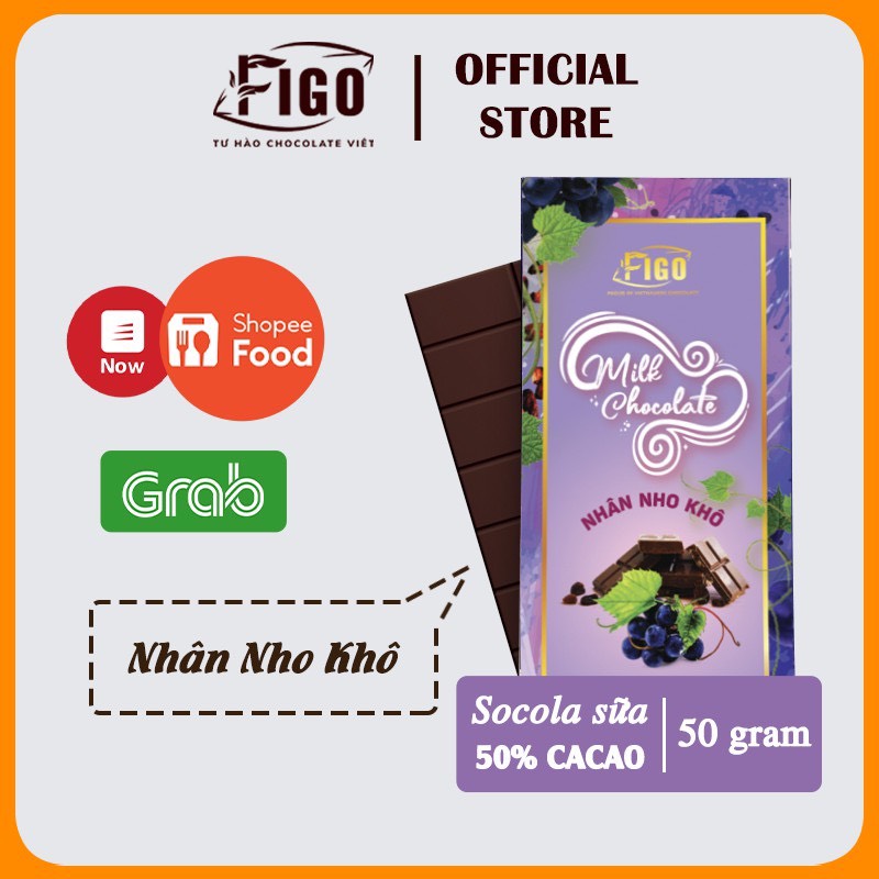 [ĂN NGHIỆN ĐÓ] Hộp socola sữa nhân Nho Khô 50g FIGO