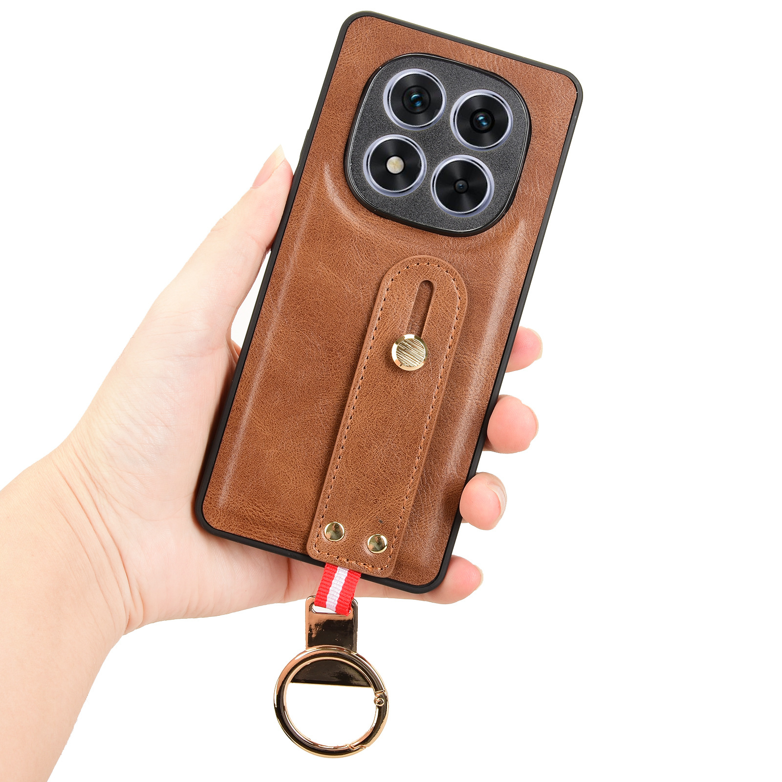 Xiaomi Redmi Note 14 Pro 5G Leather Case with Adjustable Wristband Strap Kickstand, Hand Strap Grip Loop Cover,Shockproof Protection Cover with Ring Opener for Xiaomi Redmi Note 14 Pro 5G.. 