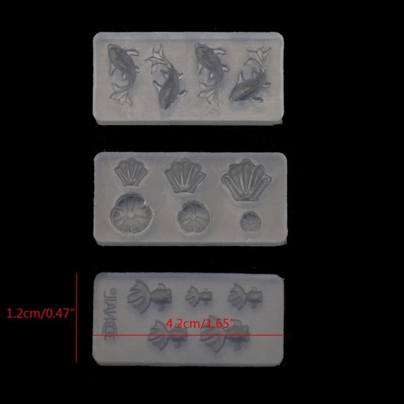 Bộ 3 khuôn silicone làm cá mini, vỏ sò, lá sen.