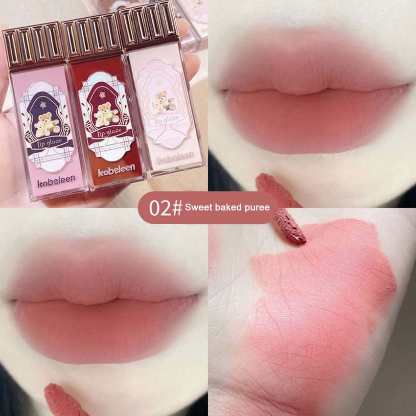 KOBELEEN Cloud Cute Bear Lip Glaze Matte Velvet Mist Sweet Bear Lip Tint waterproof