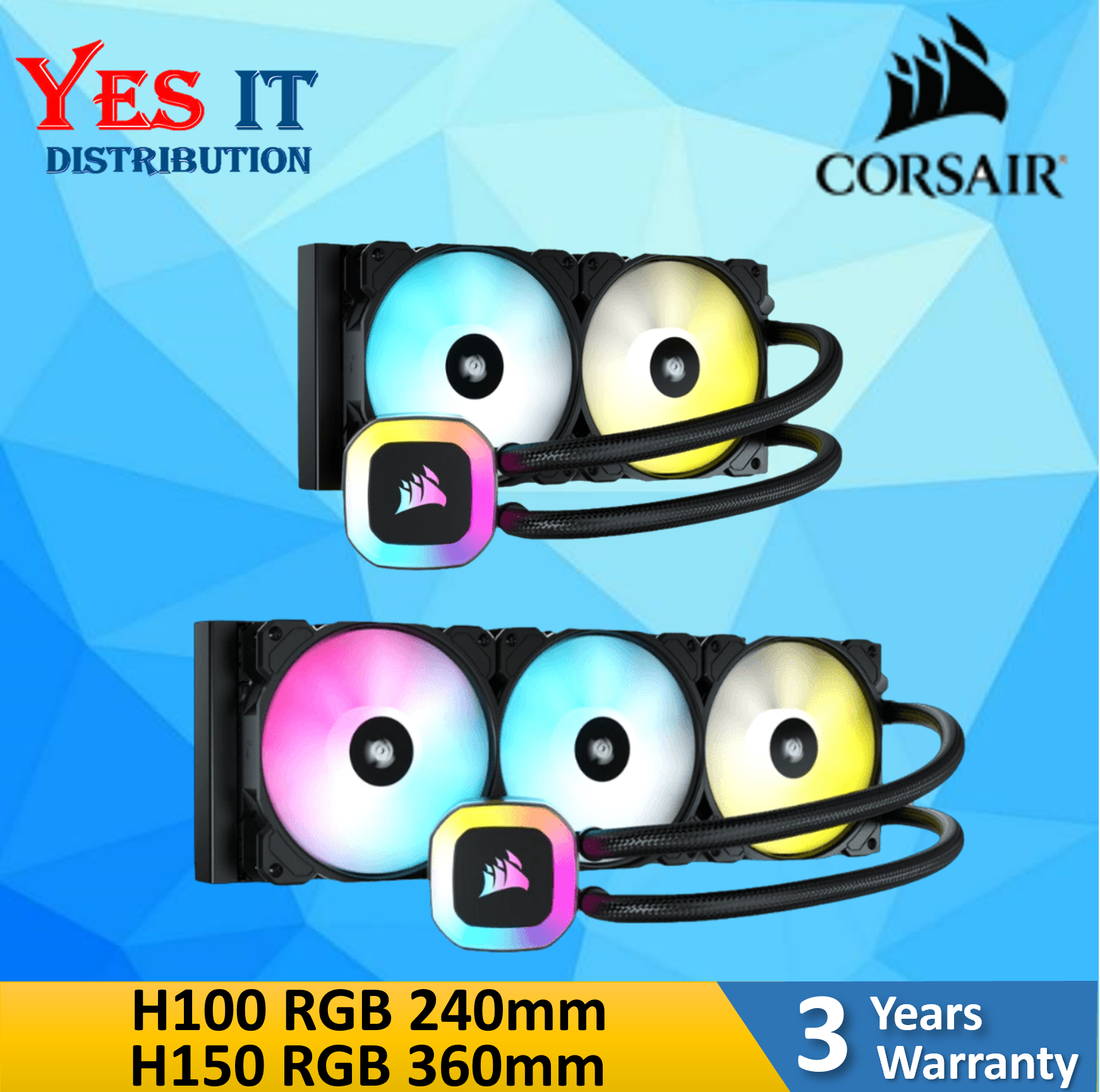 Corsair H100 RGB 240mm / H150 RGB 360mm RGB AIO ARGB Liquid CPU Cooler