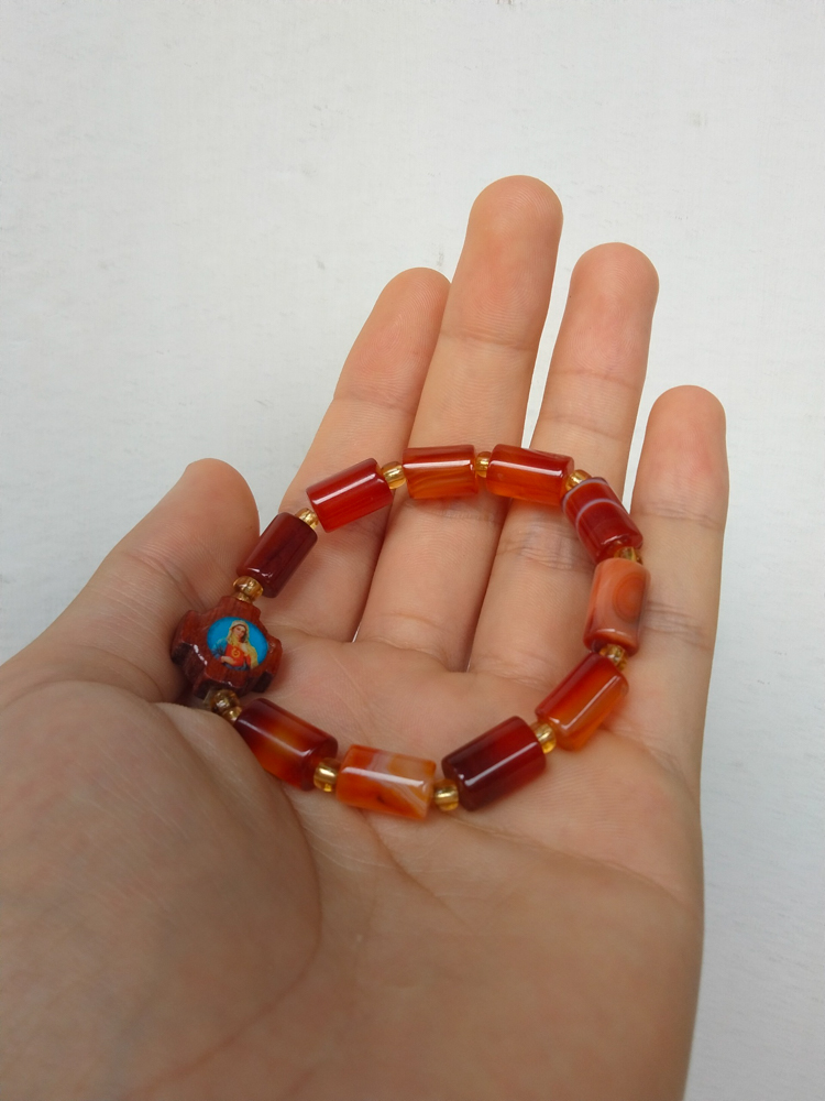 Chuỗi Tràng Hạt Mân Côi đá đốt trúc đỏ vàng