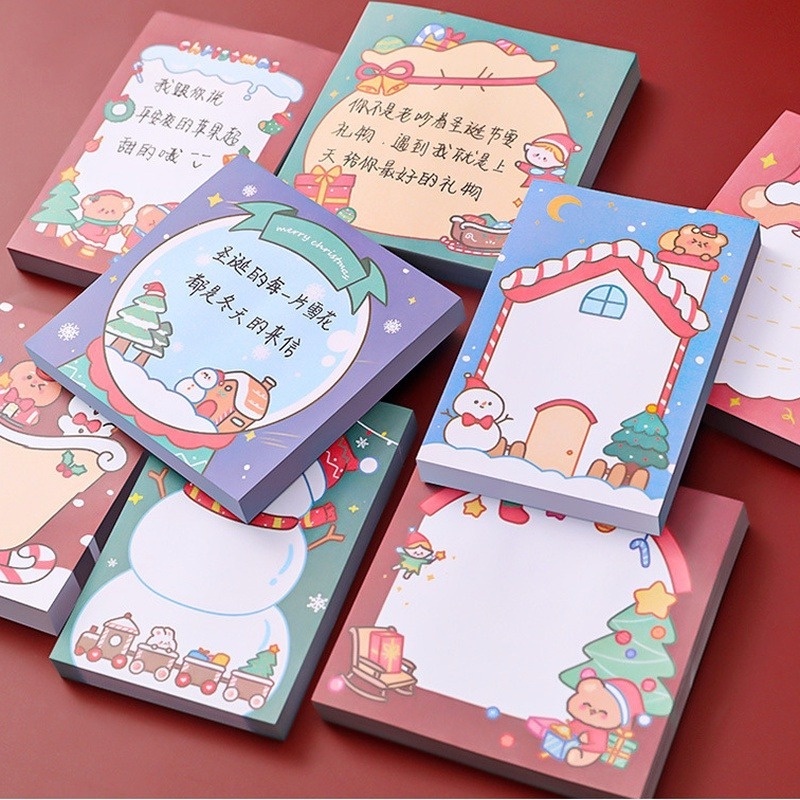 50 Sheets Cute Cartoon Xmas Sticky Notes/ Christmas Message Notes Writing Paper/ Student Office Supplies