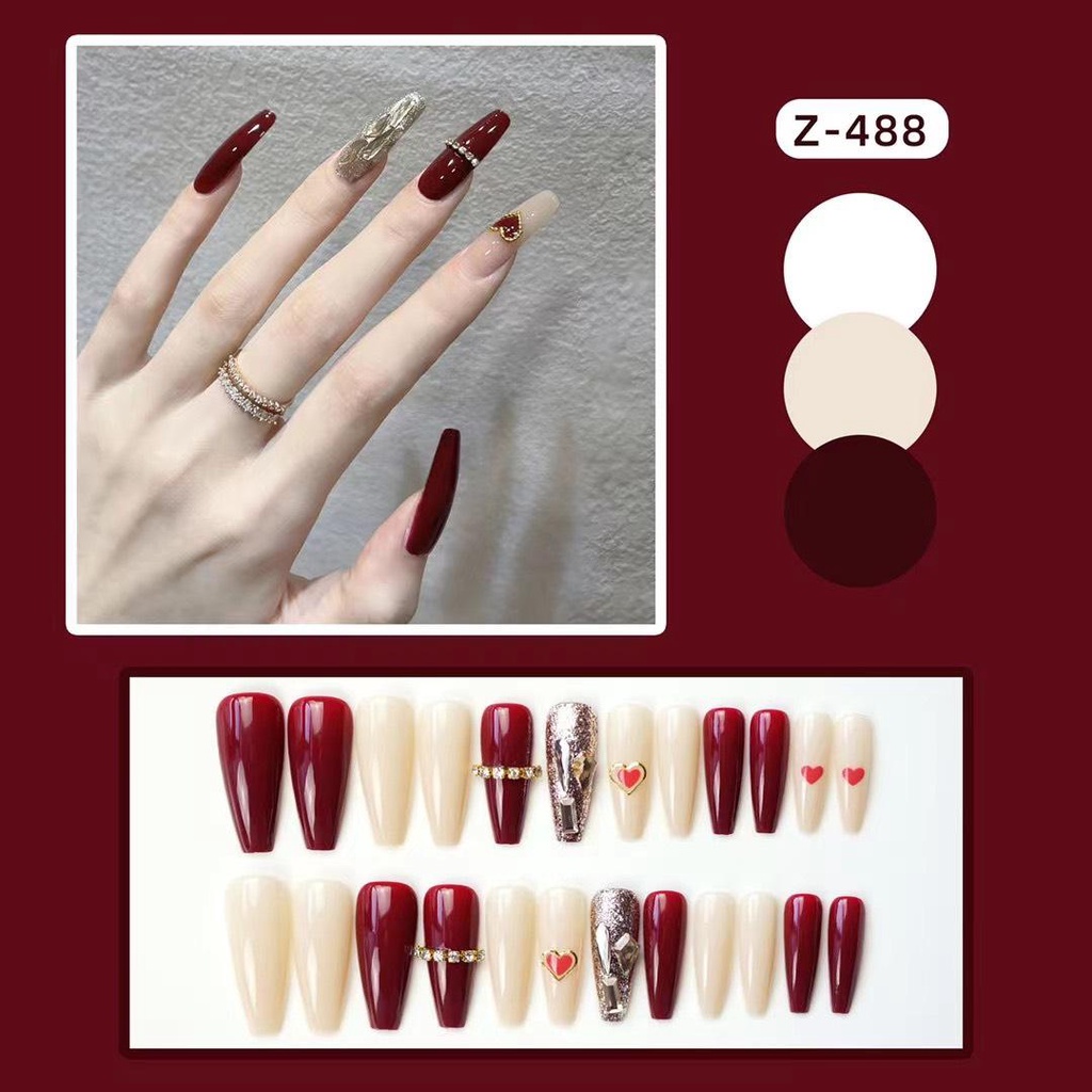 Set 24 móng tay giả đính nơ thiết kế dễ thương