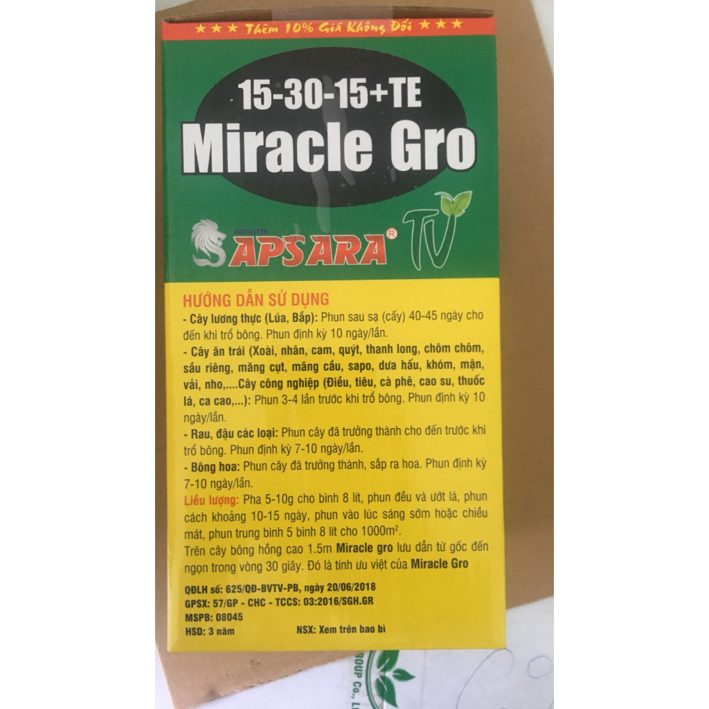 Miracle Gro 15 30 15 Hộp 2kg apsara