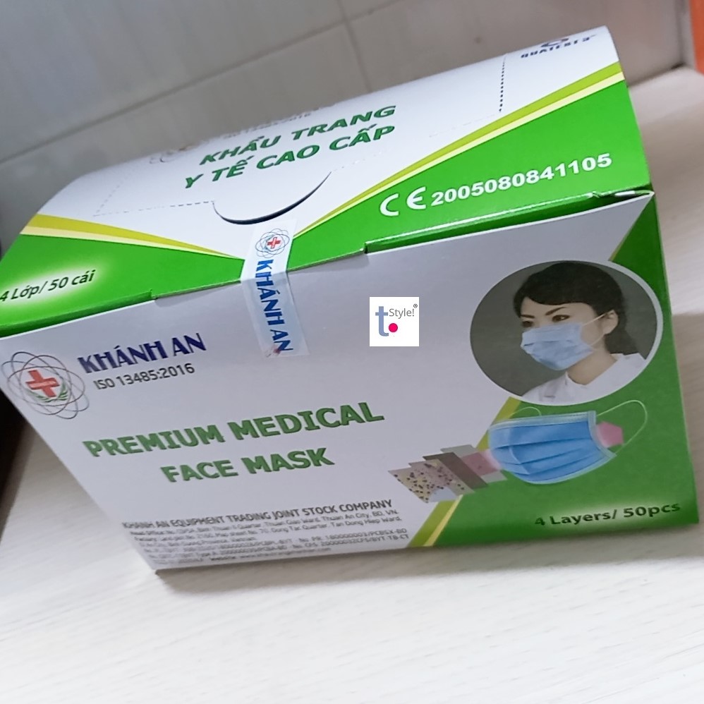 Hộp 50 cái khẩu trang y tế Khánh An Loại 1 - 4 lớp vải SMS lọc kháng khuẩn ISO 13485:2016 - nhiều màu