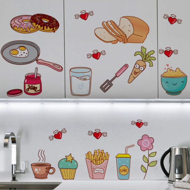 Decal trang trí tường - Đồ ăn và dụng cụ bếp