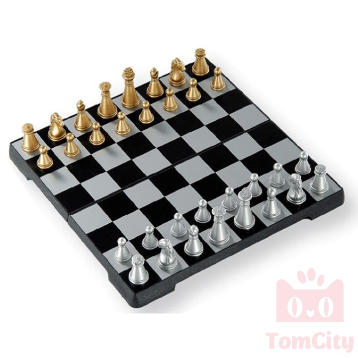 Bộ cờ vua quân nam châm ub màu vàng bạc 16 x16 cm