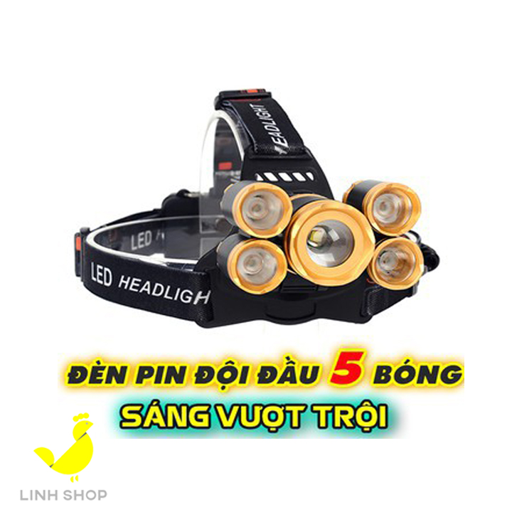 Xả rẻ Đèn bin siêu sáng - Đèn pin đội đầu 5 bóng LED