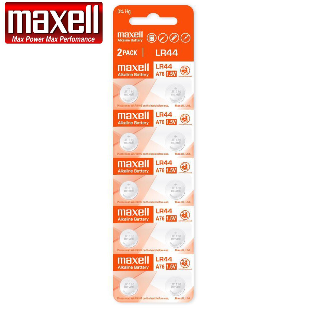 Vỉ 10 Pin cúc áo chính hãng Maxell LR44 / AG13 / A76 / G13A / A765 Alkaline cho đồng hồ, thiết bị điện tử