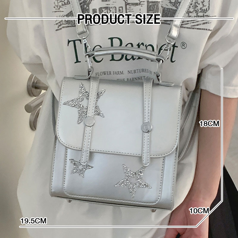 Deere Jack Sparkling star backpack New trendy niche silver student backpack Shoulder bag
