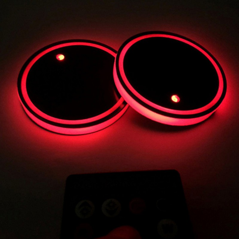 【Recently LoLular】2Pcs USB charging Car Led Cup Holder Water Bottom Mat RGB Light Decor Cover Luminous Trim Lamp Pad Ornament Coaster Accessories. 