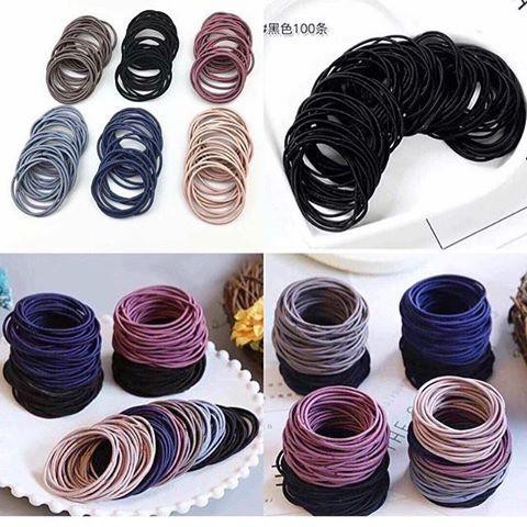 SET 100 DÂY BUỘC TÓC NHIỀU MÀU KÈM TÚI ZIP