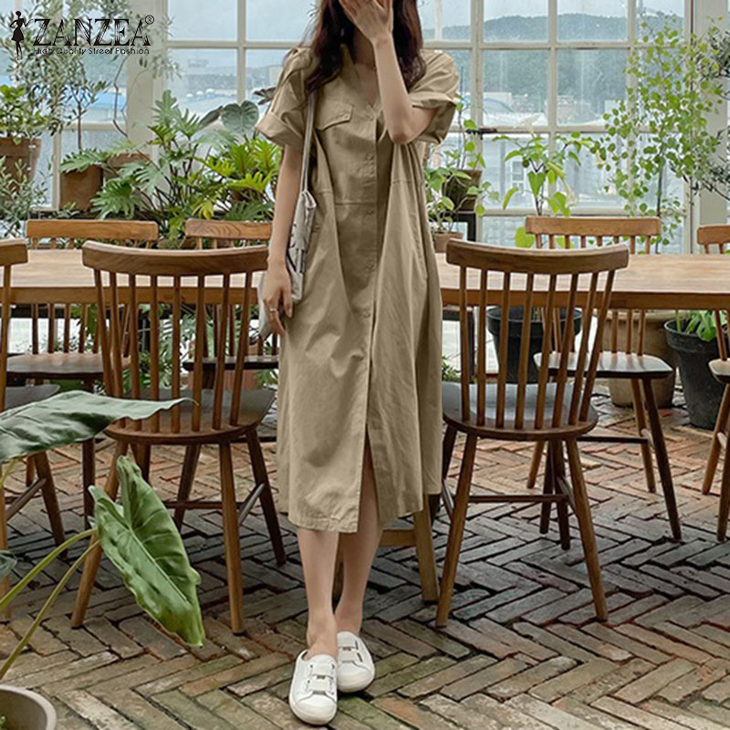 Clearance Sale】ZANZEA Korean Style Womens Dresses Short Sleeve