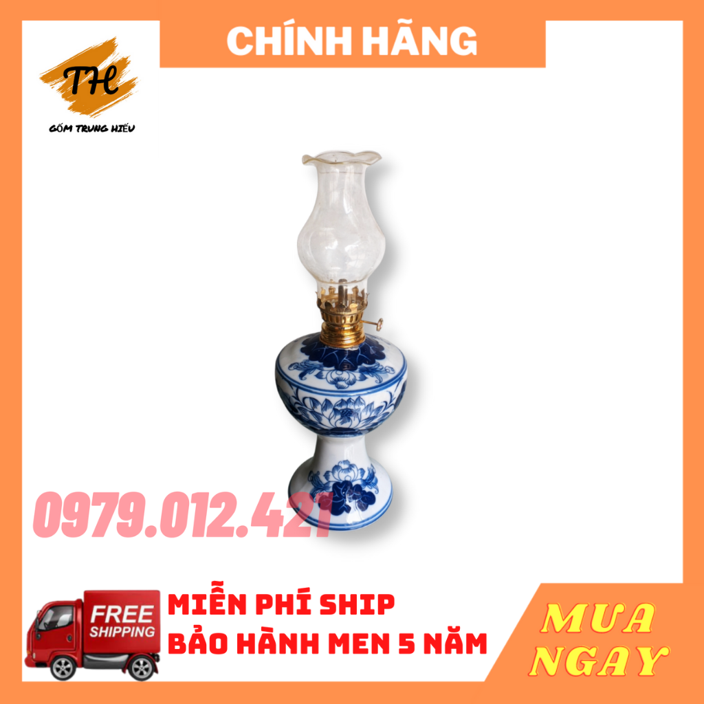 Đèn dầu men lam Bát Tràng