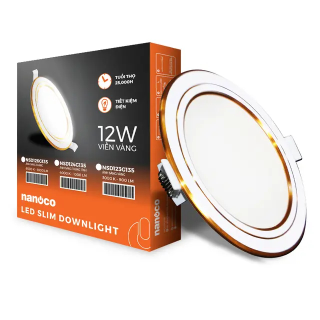 Đèn LED Nanoco Downlight Siêu Mỏng - Hera Series Viền Vàng