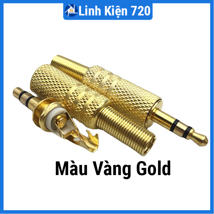 Jack audio 3.5mm đực màu vàng gold vỏ kim loại