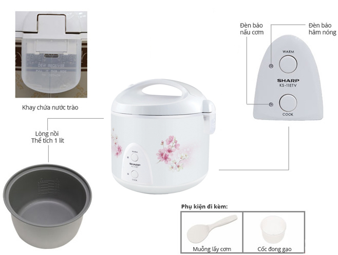 Nồi cơm điện nắp gài Sharp 1 lít KS-11ET