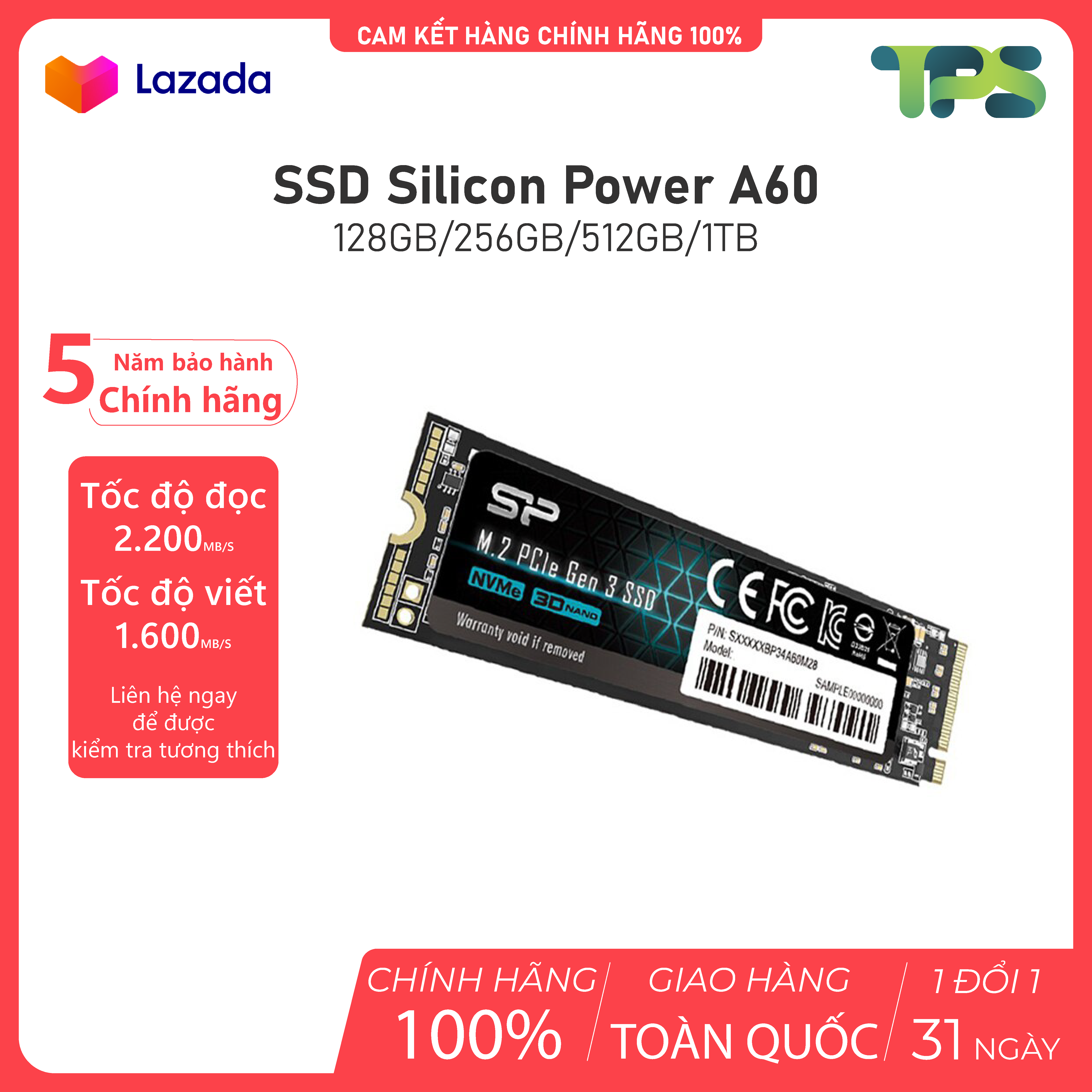Ổ cứng SSD SILICON A60 M2.PCIe 3x4 128GB 256GB 512GB 1TB Phù hợp cả Laptop thumbnail
