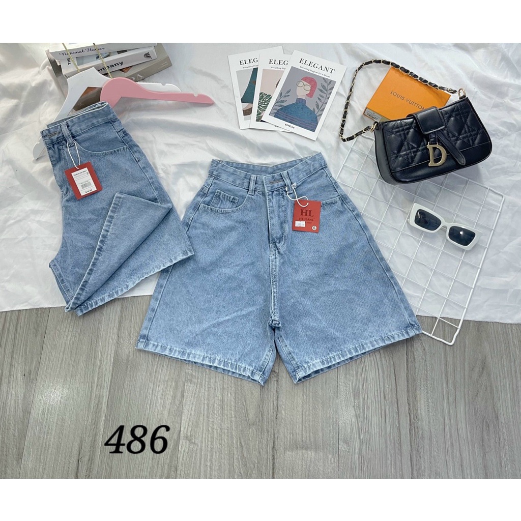 Quần ngố jean nữ lưng cao, Quần short nữ ống rộng Fom chữ A chất bò dày mịn