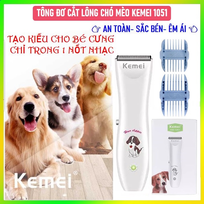 Tông đơ cắt lông chó mèo không dây chuyên nghiệp, tông đơ tỉa lông thú cưng Kemei 1051 nhập khẩu cao cấp - Tăng đơ - Máy cắt tỉa lông cho chó mèo khử tiếng ồn lớn thumbnail
