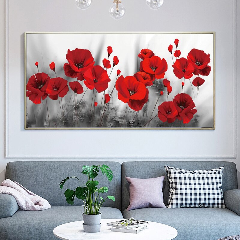 Modern Flowers Canvas printing Print Wall Art Canvas Painting Red Poppy Flower Picture on the Wall for Living Room Home Decor No Frame