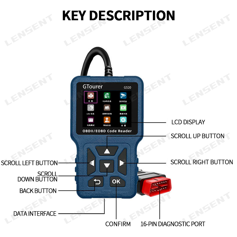 Lensent Thiết Bị Chẩn Đoán Máy Tính Ô Tô OBD2 G520, Loại Bỏ Mã Sự Cố Động Cơ, Phát Hiện Mã Sự Cố, Dụng Cụ Sửa Chữa Ô Tô, Đèn Sự Cố, Dụng Cụ Sửa Chữa Loại Bỏ Mã Sự Cố Dụng Cụ Chẩn Đoán Sửa Chữa Ô Tô