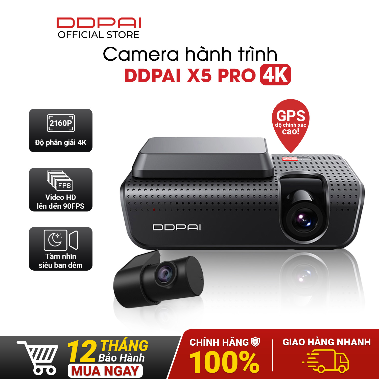 Camera hành trình DDPai X5 Pro Độ phân giải 4K camera sau Camera xe hơi