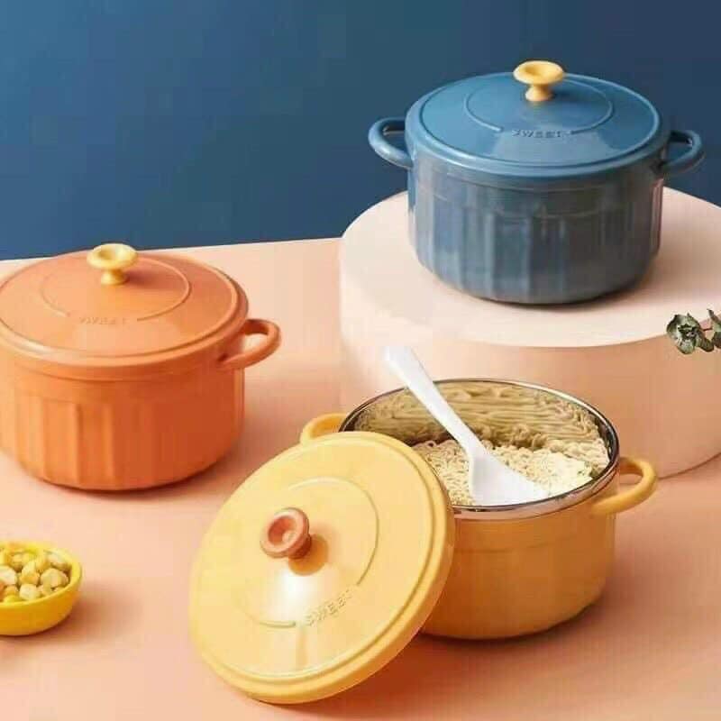 Bát úp mì tôm ruột inox có nắp đậy